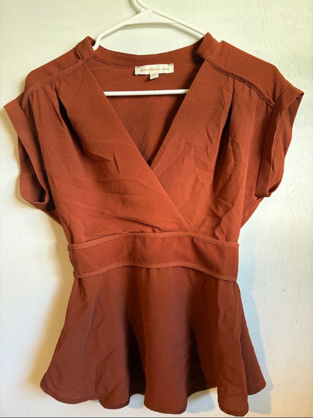 Monteau Rust Peplum Surplice Top